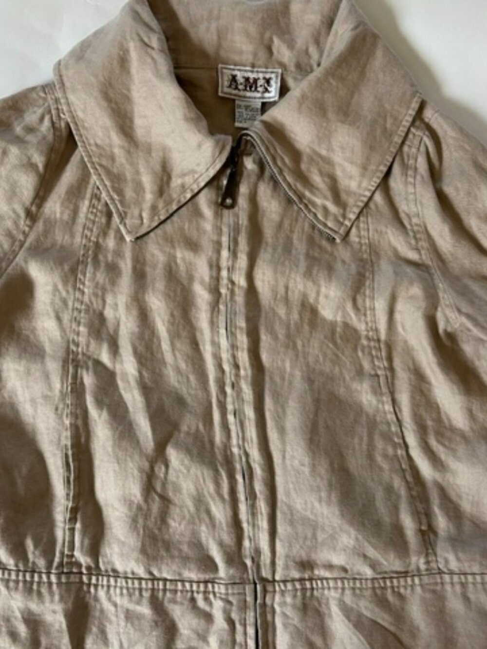 AMX Women's Khaki Cream Zipper Jacket Coat Sz Med Great Condition